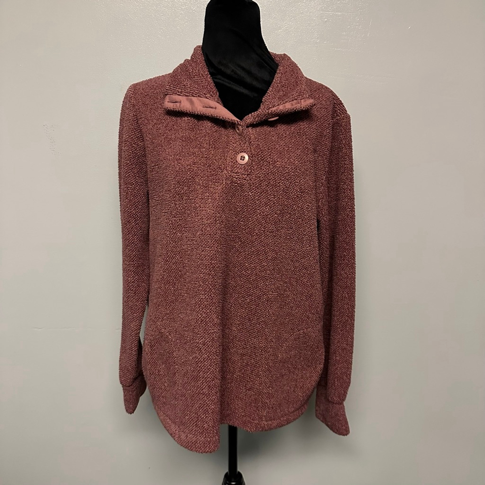 Balance Collection Maroon 3/4 button Sweater womens Large heavy knit pockets